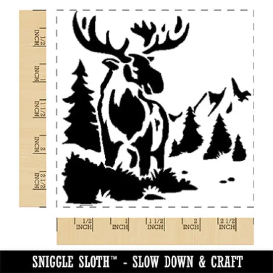 Wild Moose in Rocky Mountains Nature Square Rubber Stamp for Stamping Crafting {1}
