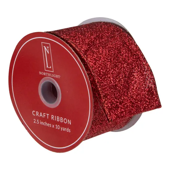 Northlight Red Glittered Christmas Wired Craft Ribbon 2.5" x 10 Yards {4}