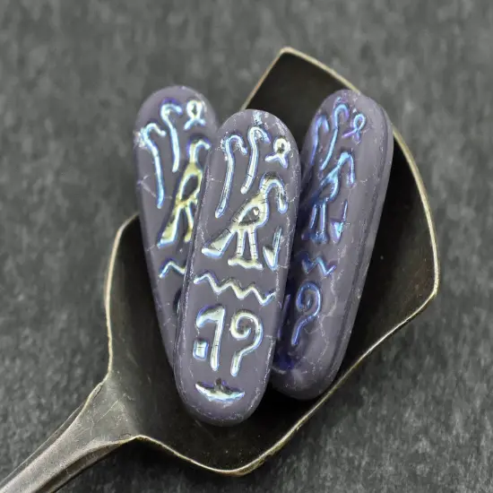 *6* 25x10mm Matte Purple Silk Rainbow Metallic Egyptian Cartouche Oval Beads {4}