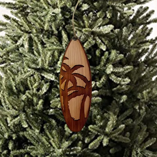 Palm Tree Surfboard - Cedar Ornament {4}