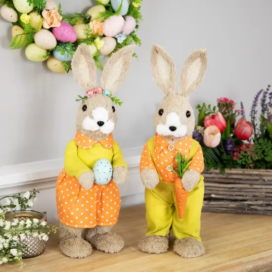 Northlight Standing Girl Rabbit with Easter Egg Figure - 15" - Orange and Green Beige {4}