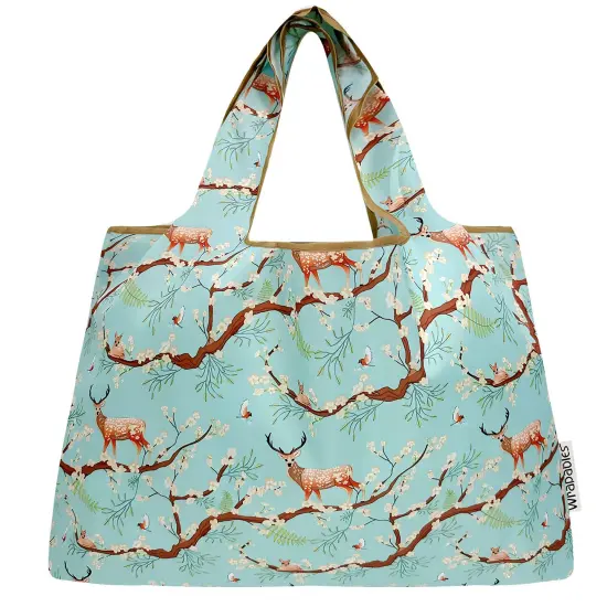 Wrapables Large Foldable Tote Nylon Reusable Grocery Bags, Floral Deer {3}