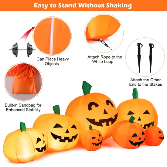 Costway 7.5' Halloween Inflatable 7 Pumpkins Patch W/LED Light Outdoor Garden Decoration {5}