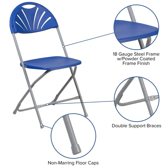 Emma and Oliver 8 Pack Wedding/Event Stackable Fan Back Plastic Folding Chair Blue {2}