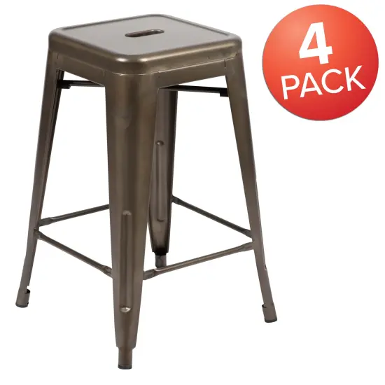 Emma and Oliver 4 Pack 24" High Metal Indoor Counter Bar Stool - Stackable Stool Gun Metal {4}
