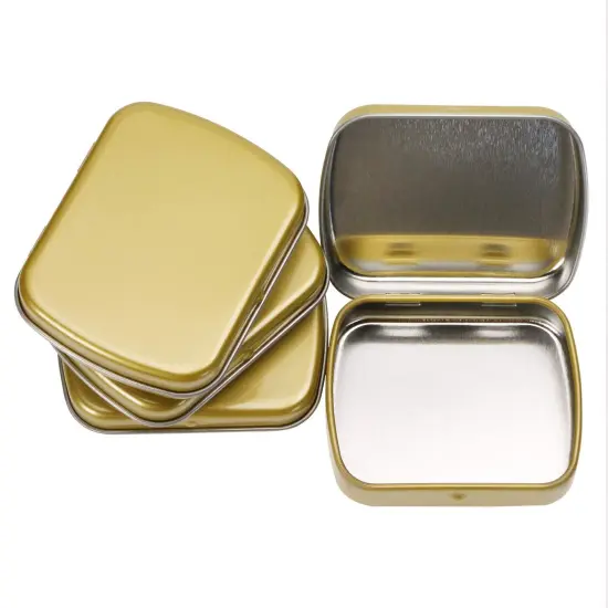 4 Pieces Metal Hinged Tin Box Rectangular Empty Small Hinged Tins Containers Storage Case for Pills Candies and Bead Earring Necklace Bracelet Jewelry Craft, Golden {2}