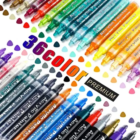 36 Colors Paint Pens Paint Markers, Acrylic Paint Pens for Wood, Rock Painting, Glass, Ceramic, Canvas, Easter Egg and more Paintings, acrylic paint set for Painting Supplies, Craft Supplies. {2}