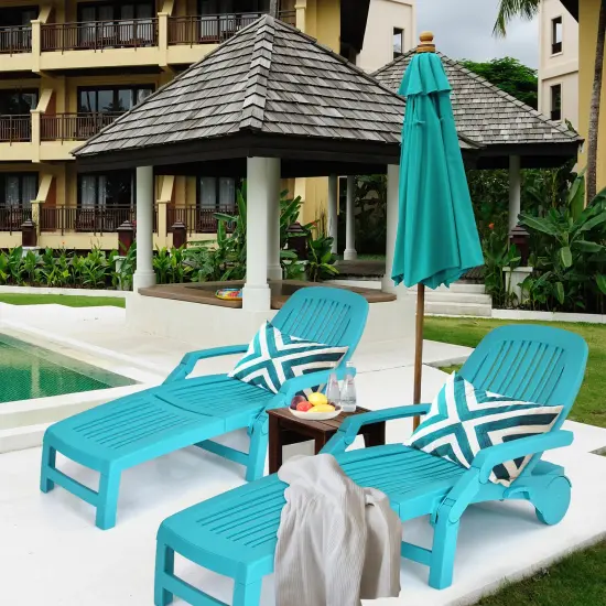 Costway Set of 2 Patio Adjustable Chaise Lounge Chair Folding Sun Lounger Recliner Grey/Black/Coffee/Turquoise {9}