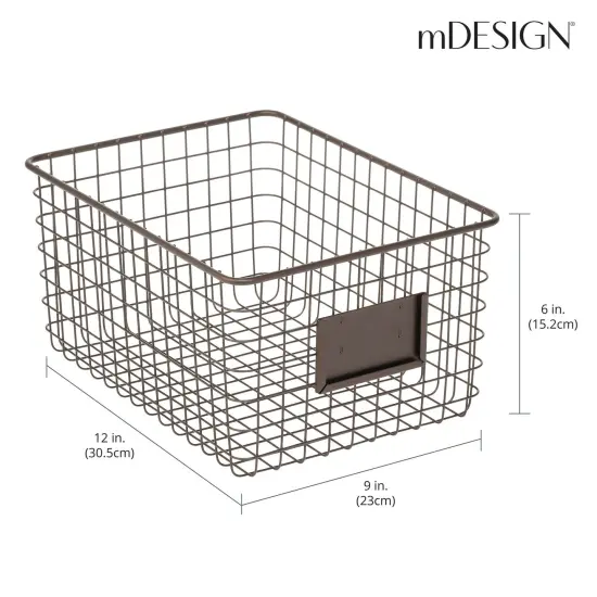 mDesign Large Steel Kitchen Organizer Basket with Label Slot, 4 Pack - Bronze {3}