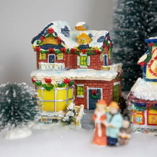 Northlight Two Story Snowy House with Garland and Wreaths Christmas Village Decoration - 4" Red {3}