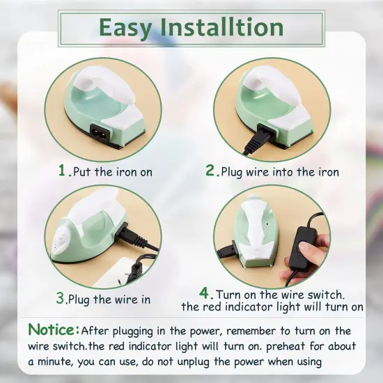 Iron Mini Heat Press Mini Iron Portable Handy Heat Press Small Iron with Charging Base Accessories for Beads Patch Clothes DIY Shoes T-Shirts Heat Transfer Vinyl Projects (Green) {6}