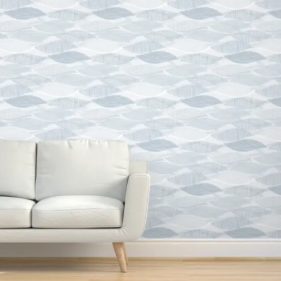Peel & Stick Wallpaper 2FT Wide Blue Gray Waves Large Scale Neutral Geometric Abstract Ocean Modern Beach Home Custom Removable Wallpaper by Spoonflower {5}