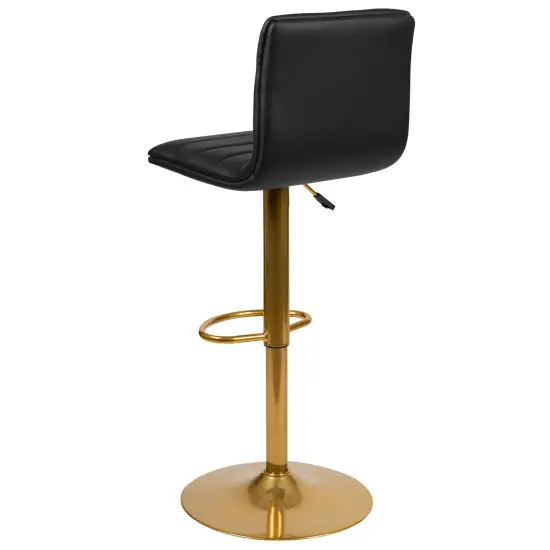 Merrick Lane Set of 2 Contemporary Height Adjustable Swivel Stools with Back and Pedestal Base with Footrest BlackVinyl/GoldFrame {4}