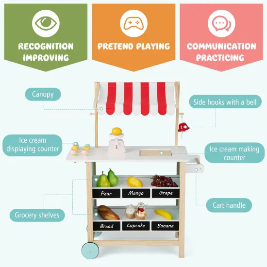 Kids Wooden Ice Cream Cart with Chalkboard and Storage {3}