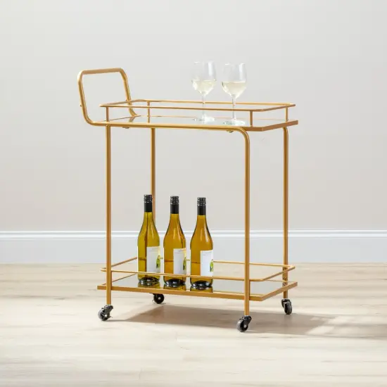 mDesign Metal Rolling Food and Beverage Bar Cart with Glass Shelves {2}