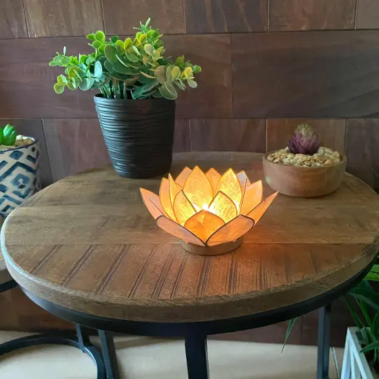 White Capiz Shell Lotus Flower Small Tealight Candle Holder {6}