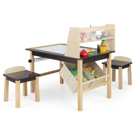 Kids Art Table and Chairs Set with Paper Roll and Storage Bins {2}