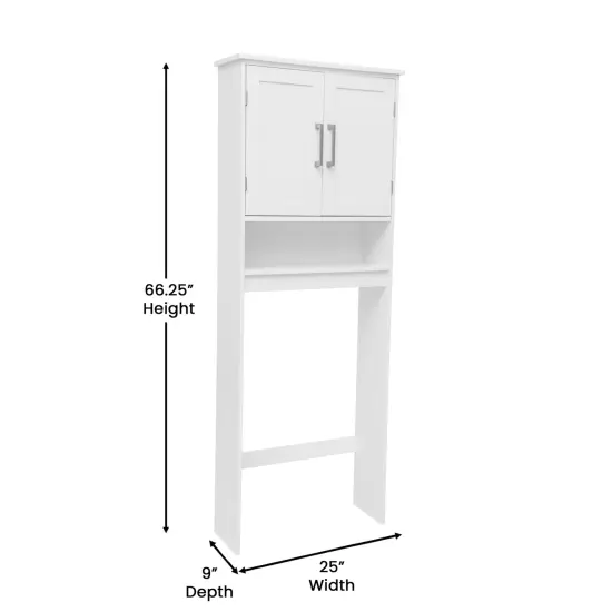 Merrick Lane Vigo Over the Toilet Bathroom Organizer with Shelves and Magnetic Closure Doors White {6}