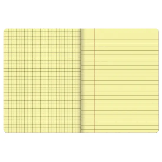 Dual Ruled Composition Book, Yellow, 1/4 in grid and 3/8 in (wide) 9-3/4" x 7-1/2", 100 Sheets, Pack of 6 {4}