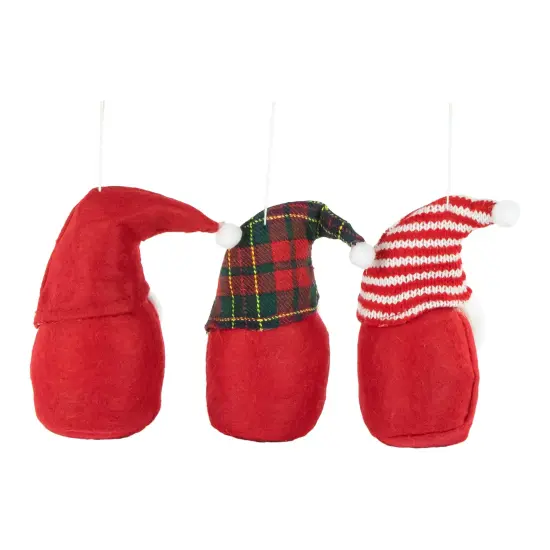 Northlight Plush Gnomes Christmas Ornaments with Striped, Plaid and Snowflake Hats - 4.5" Red {7}