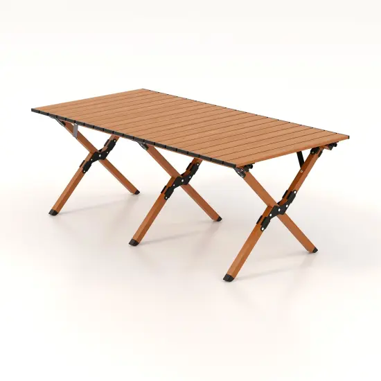 Folding Lightweight Aluminum Camping Table with Wood Grain {4}