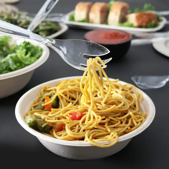 12 Pieces- Heavy Duty Disposable Plastic Serving Utensils, Four 10&rdquo; Spoons and Forks, Four 6-1/2&rdquo; Tongs,Clear {4}