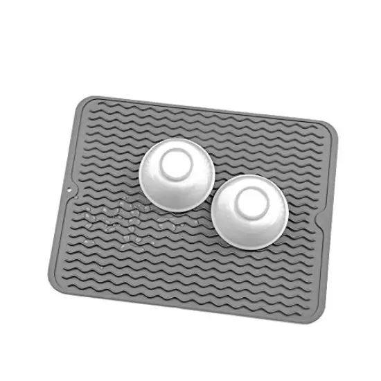 Silicone Dish Drying Mat for Multiple Usage,Easy clean,Eco-friendly,Heat-resistant Silicone Mat for Kitchen Counter or Sink,Refrigerator or Drawer liner Grey L 16 inches x 12 inches {4}