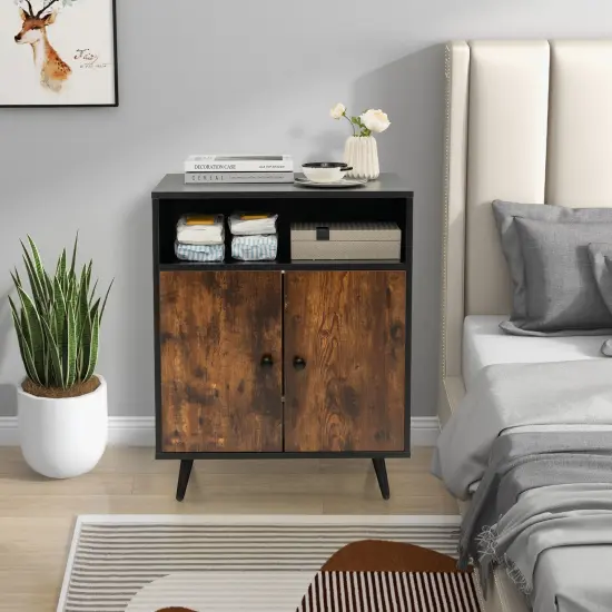 Industrial Cat Litter Box Enclosure with Entry and Open Compartment-Rustic Brown {2}