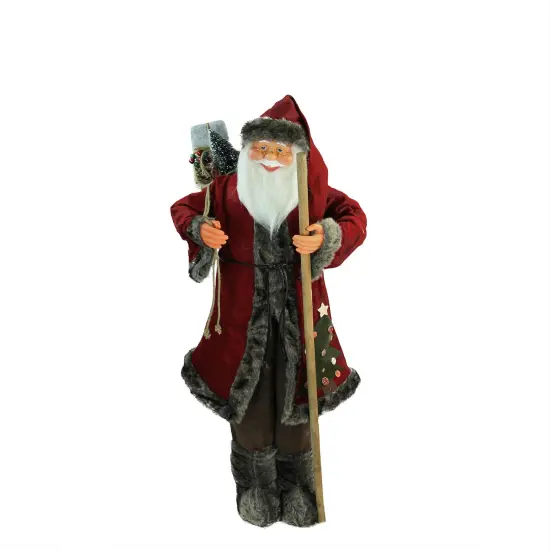 Northlight 48" Red and Brown Santa Claus with Walking Stick Standing Christmas Figure {1}