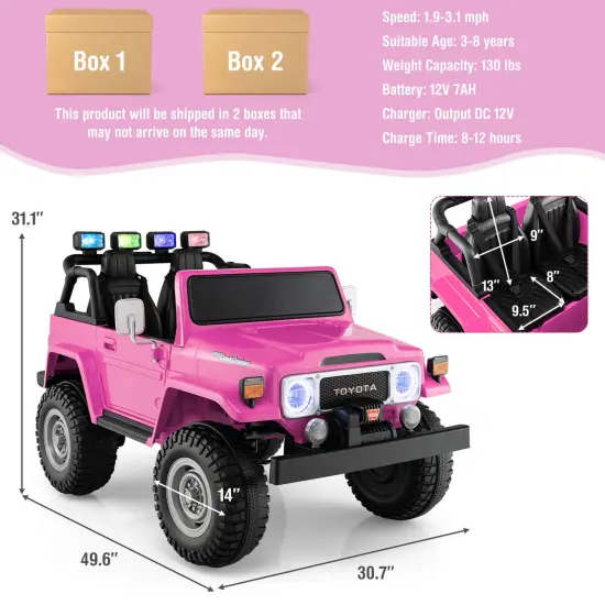 12V 2-Seat Kids Ride On Car with 2.4G Remote Control and USB Port Pink {4}