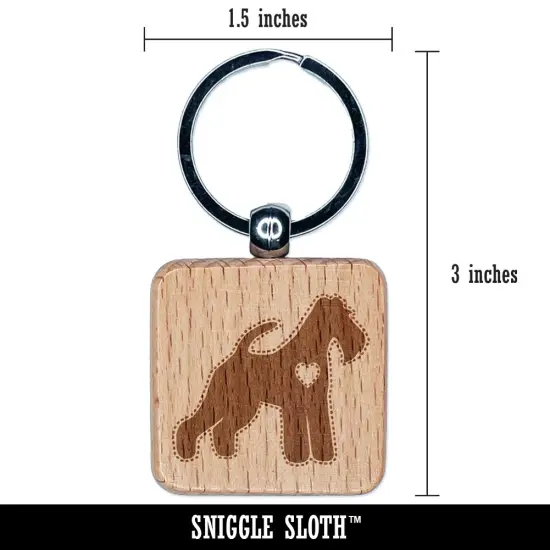 Wire Hair Fox Terrier Dog with Heart Engraved Wood Square Keychain Tag Charm {2}