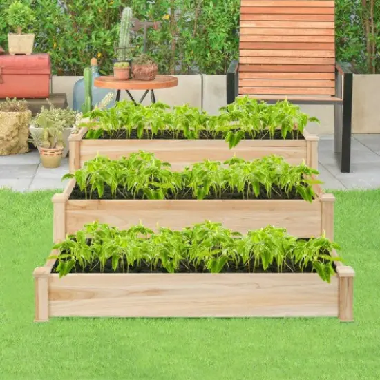 3 Tier Wooden Raised Garden Flower Vegetables Bed {1}