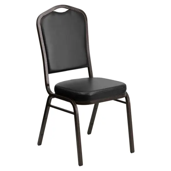 Emma and Oliver Crown Back Stacking Banquet Dining Chair BlackVinyl/GoldVein {1}