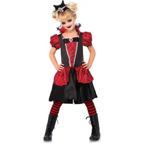 Enchanted Costumes Girl's Red and Black Vampire Queen Halloween Costume - Medium (7-10) {1}