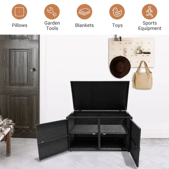 88 Gallon Garden Patio Rattan Storage Container Box Black {5}
