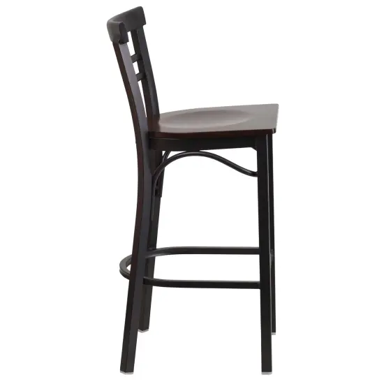 Emma and Oliver 2 Pack Two-Slat Ladder Back Metal Restaurant Barstool Walnut/BlackMetal {4}