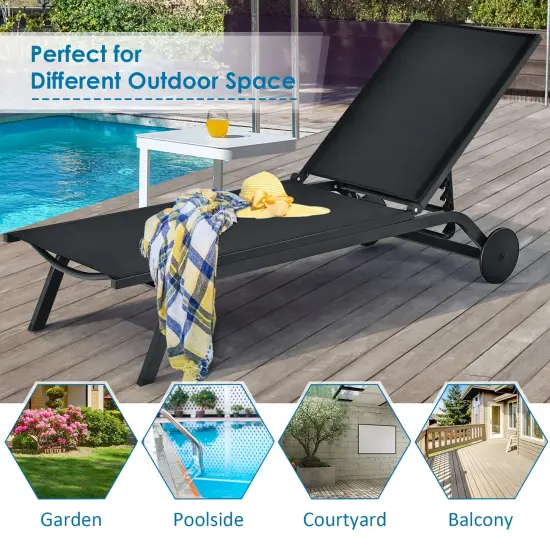 Costway Outdoor Patio Lounge Chair Chaise Reclining Aluminum Fabric Adjustable {4}