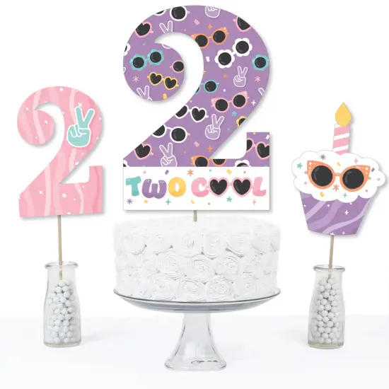 Big Dot of Happiness Two Cool - Girl - Pastel 2nd Birthday Party Centerpiece Sticks - Table Toppers - Set of 15 {6}