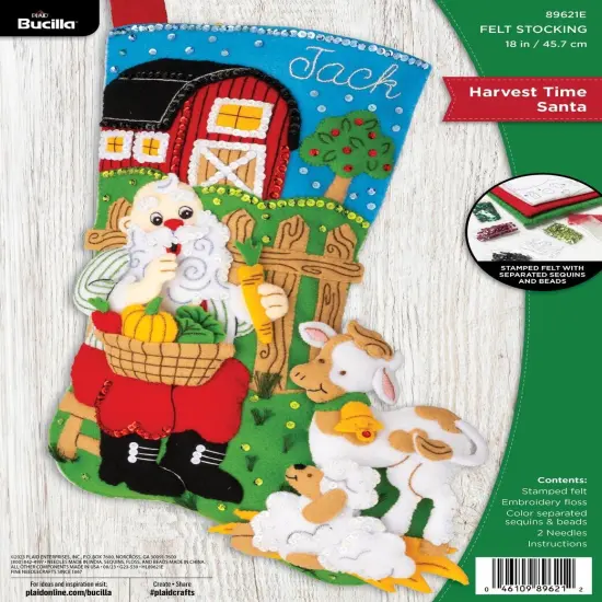 Bucilla Felt Stocking Applique Kit 18" Long-Harvest Time Santa {1}