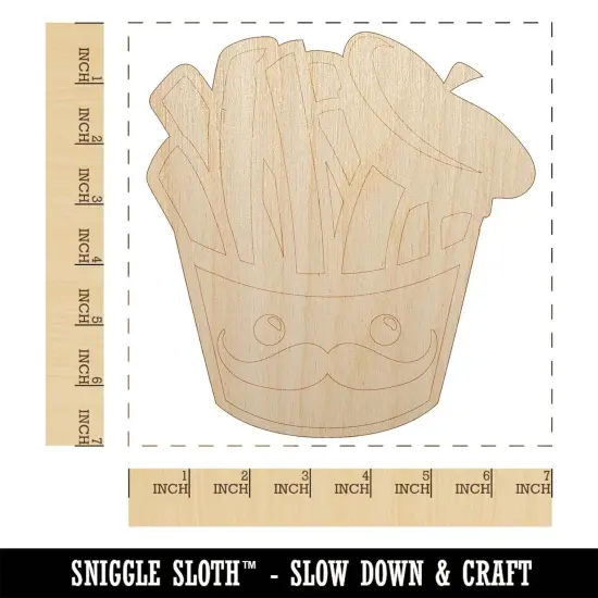 French Fries with Mustache and Beret Unfinished Wood Shape Piece Cutout for DIY Craft Projects {1}