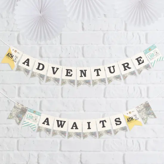 Big Dot of Happiness World Awaits - Travel Themed Party Mini Pennant Banner - Adventure Awaits {1}