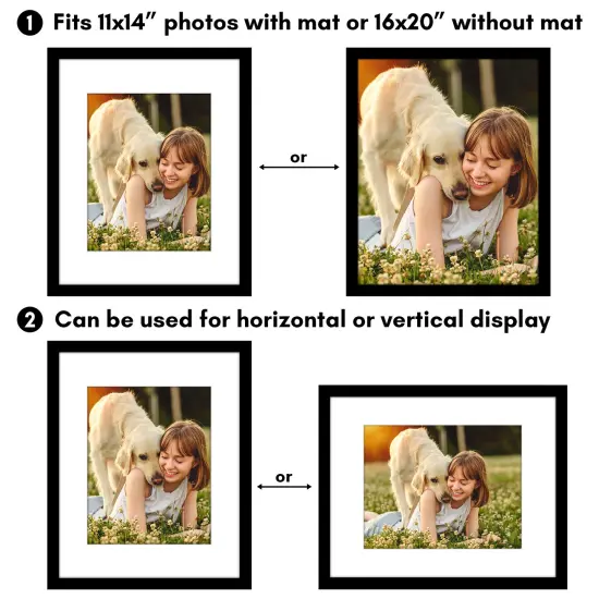 Americanflat Poster Frame with Mat - Large Picture Frame - Polished Plexiglass Cover - Hanging Hardware for Horizontal and Vertical Display - Black {4}