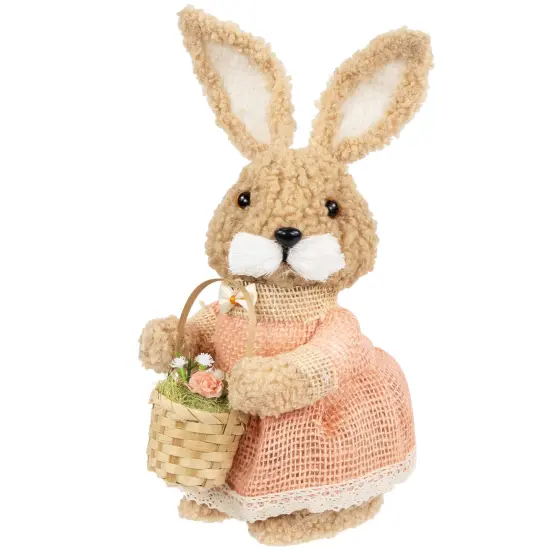 Northlight Plush Girl Easter Rabbit Decoration with Basket - 10" Beige {3}