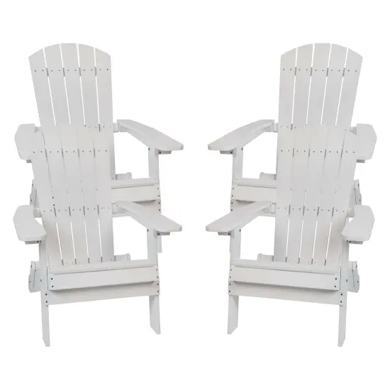 Merrick Lane Set of 4 Riviera Poly Resin Folding Adirondack Lounge Chair - All-Weather Indoor/Outdoor Patio Chair White {1}