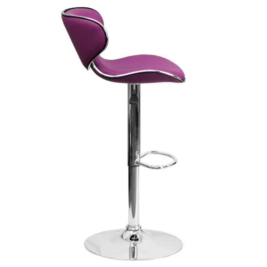 Emma and Oliver 2 Pack Contemporary Cozy Mid-Back Vinyl Adjustable Height Barstool with Chrome Base Burgundy {9}
