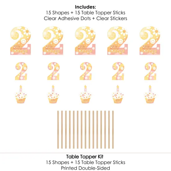 Big Dot of Happiness Two Groovy - Boho Hippie Second Birthday Party Centerpiece Sticks - Table Toppers - Set of 15 {7}