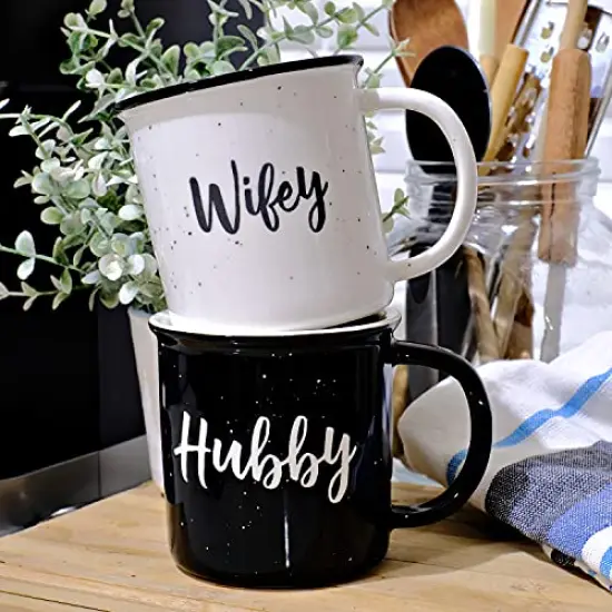 Wifey Hubby Mugs Set of 2 Coffee Mug, Bride Groom Mug Set Wedding Gift to Give, Couples Coffee Mug Set Quote, Newlywed Coffee Mugs Gift Set, Mr Mrs Mugs for Married Couple {1}