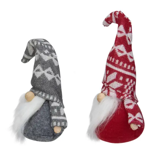 Northlight Gnomes with Nordic Hats Christmas Ornaments - 7" - Red and Gray - Set of 2 {4}