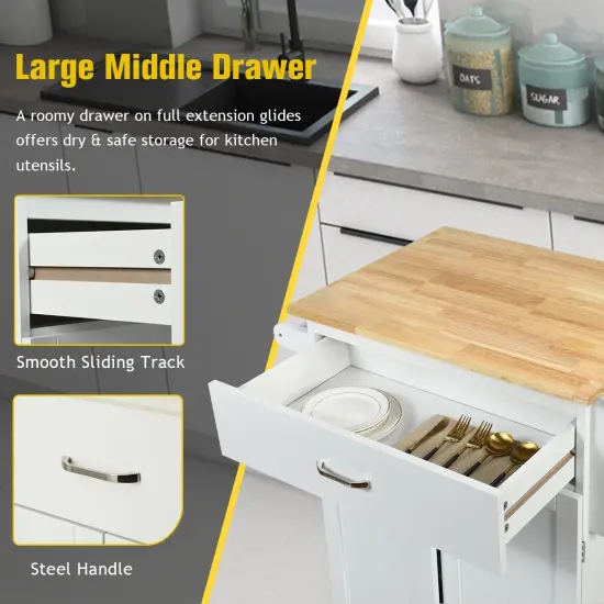 Utility Rolling Storage Cabinet Kitchen Island Cart with Adjustable Shelf White {5}
