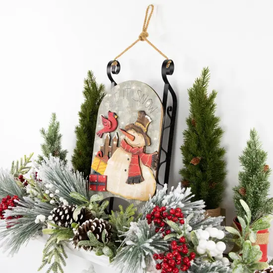 Northlight 17" LED Lighted Wooden Sled with Snowman and Cardinal Christmas Decoration Gray {3}